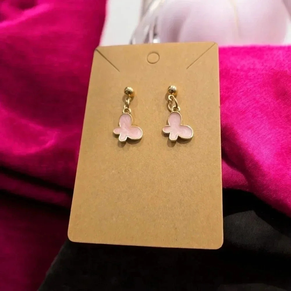Gold Plated Pink Acrylic Butterfly Dangle Stud Earrings